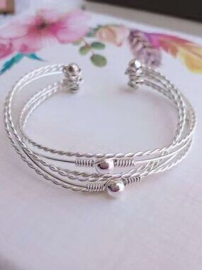 Mexican Sterling Silver .925 Triple Wire Cuff Bracelet | Braided Design